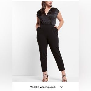 Express Satin Faux Wrap Bodice Jumpsuit with Pockets